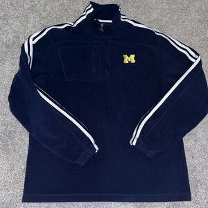 Michigan Wolverines UM Football fleece sweatshirt T neck mens 3 stripe Blue soft